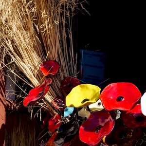 Fleurs en poterie émaillées de couleurs vives et gerbe de céréales - France  - collection de photos clin d'oeil, catégorie clindoeil